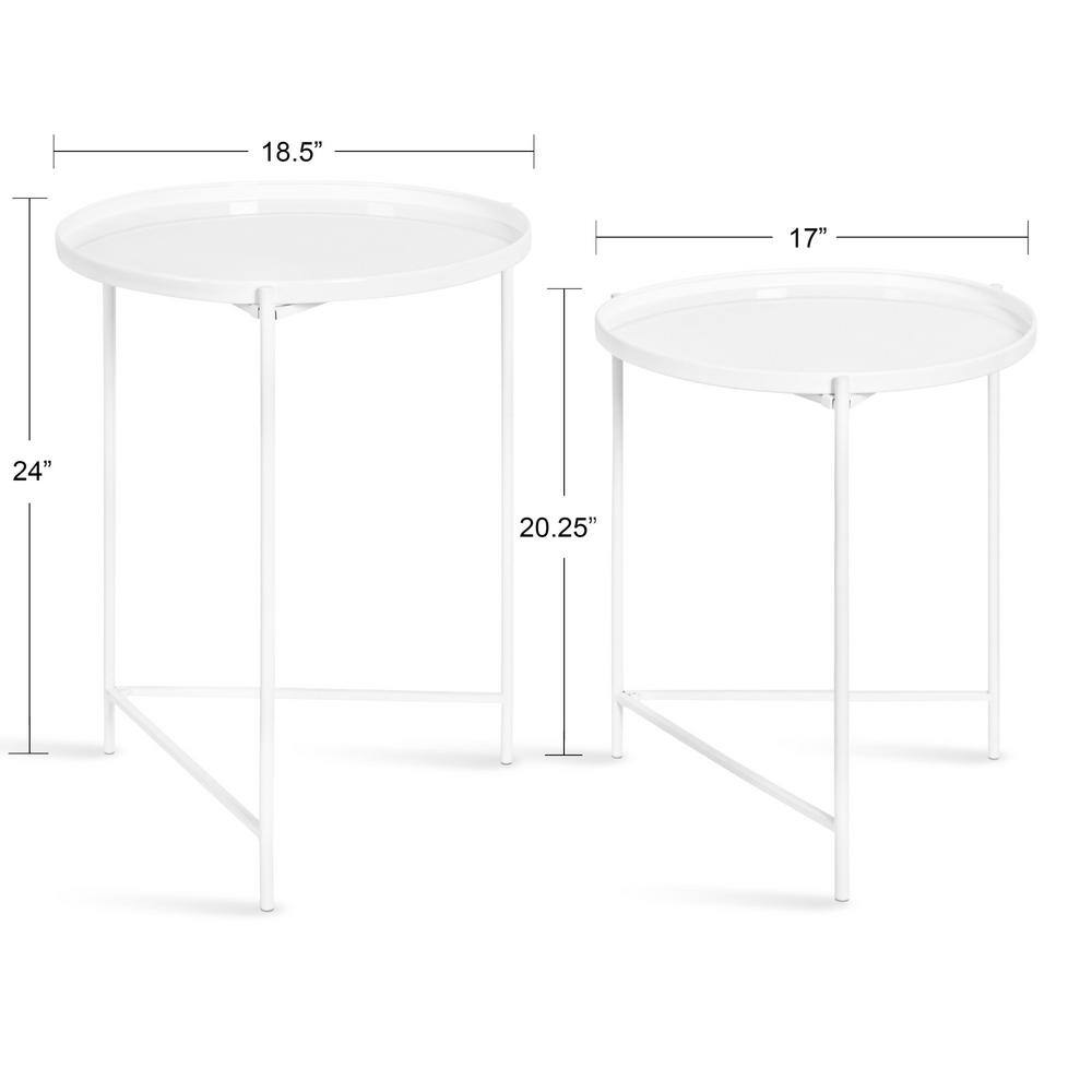 Modern Geometric White Round Metal Nesting Tables Set