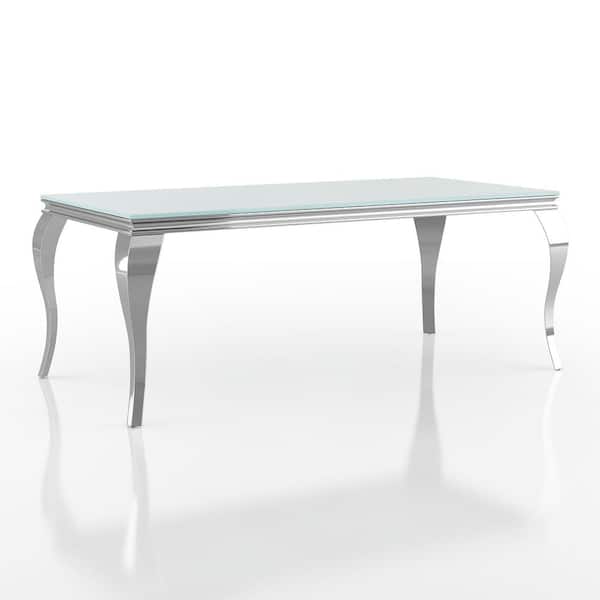 Furniture of America Bocholt 79 in. Rectangle White and Chrome Glass Dining Table (Seats 6)