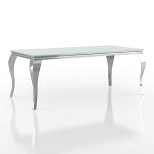 Bechlot 79 in. Rectangle White and Chrome Glass Dining Table (Seats 6)