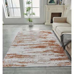 Zara Contemporary Rust 3 ft. x 5 ft. Washable Super Soft with Abstract Design Area Rug