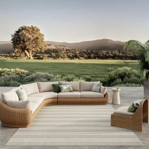 Horizon Indoor/Outdoor Grey 8 ft. x 10 ft. Stripes Contemporary Area Rug