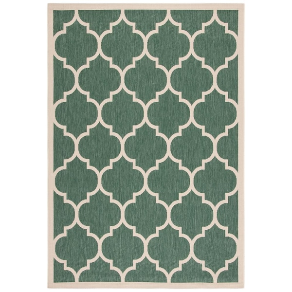 SAFAVIEH Courtyard Dark Green/Beige 9 ft. x 12 ft. Moroccan Geometric Indoor/Outdoor Patio  Area Rug