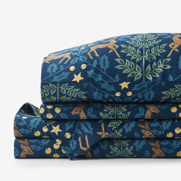Company Cotton Reindeer Navy Cotton Percale Twin Sheet Set