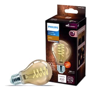 60-Watt Equivalent A19 Spiral Filament Dimmable E26 Vintage Edison LED Light Bulb EyeComfort 2000K Amber (1-Pack)