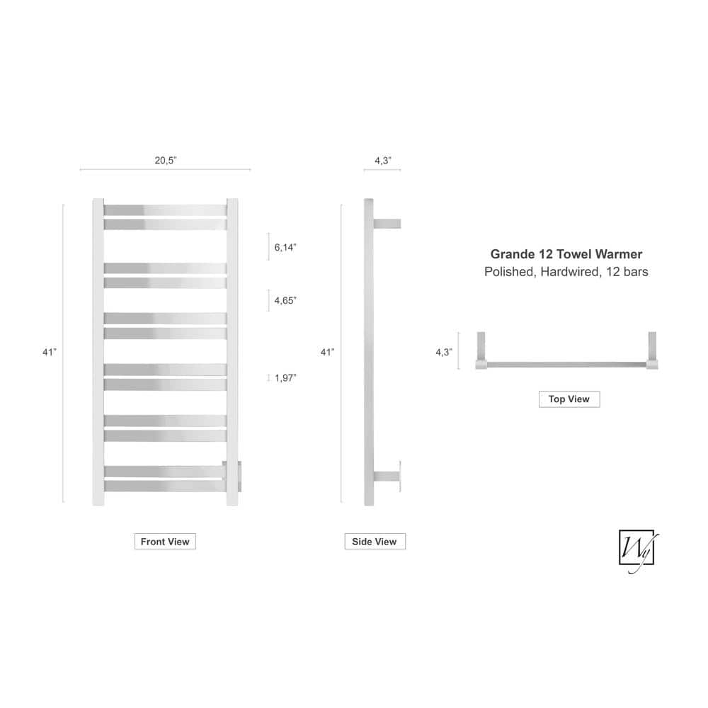 Polished Stainless Steel Wall-Mounted 12-Bar Towel Warmer
