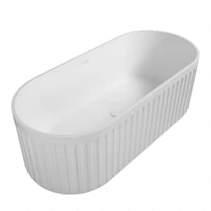 67 in. x 29.5 in. FreeStanding Soaking Oval Tub Stone Resin Flatbottom Solid Surface Bathtub with Center Drain in White