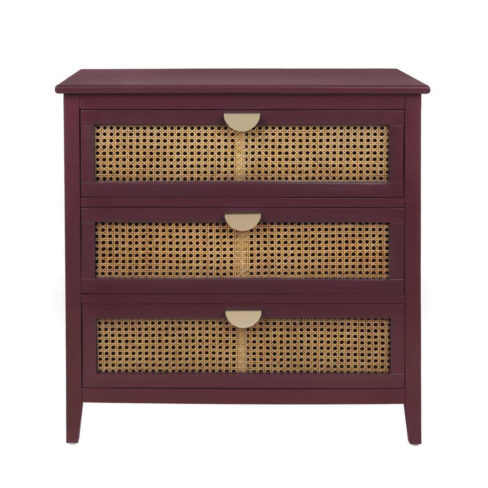 31.5 in. W x 14.97 in. D x 30.32 in. H Red Linen Cabinet with 3 Rattan Draw