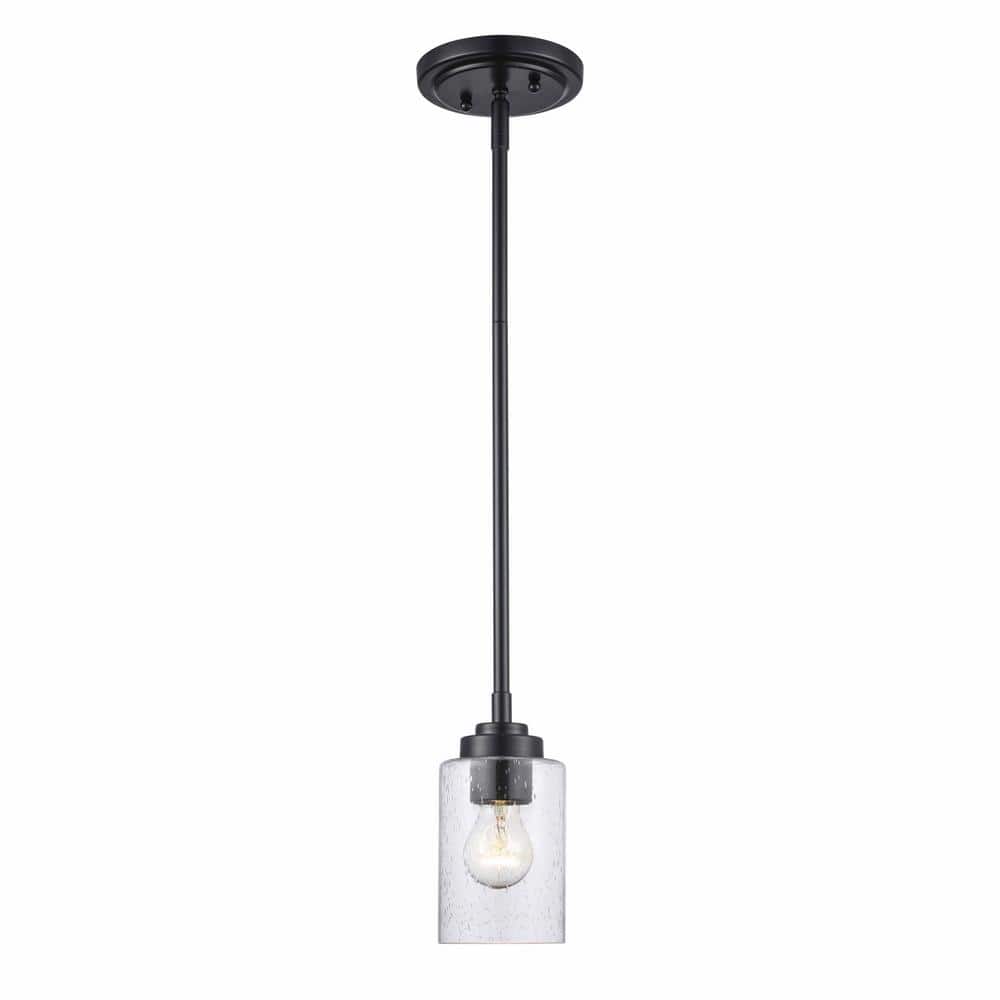Black Mini Glass Drum Pendant Light with Adjustable Cord