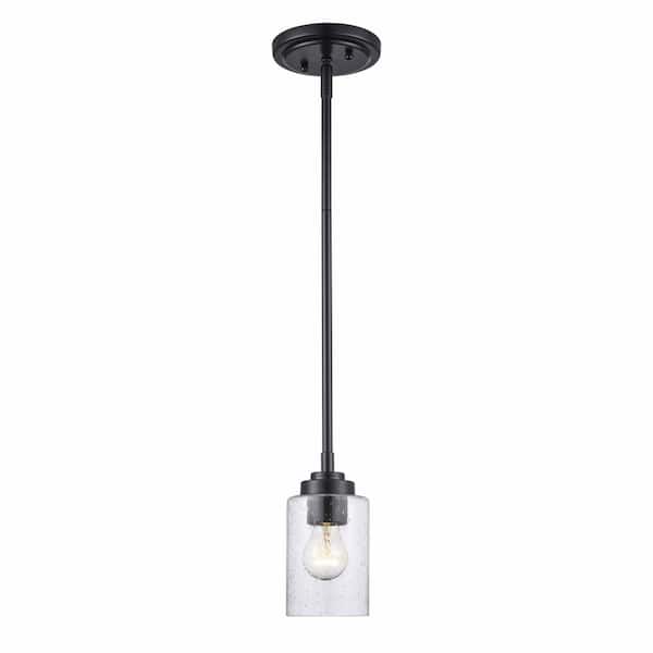 Bel Air Lighting Simi 1-Light Black Mini Pendant Light Fixture with Seeded Glass Shade