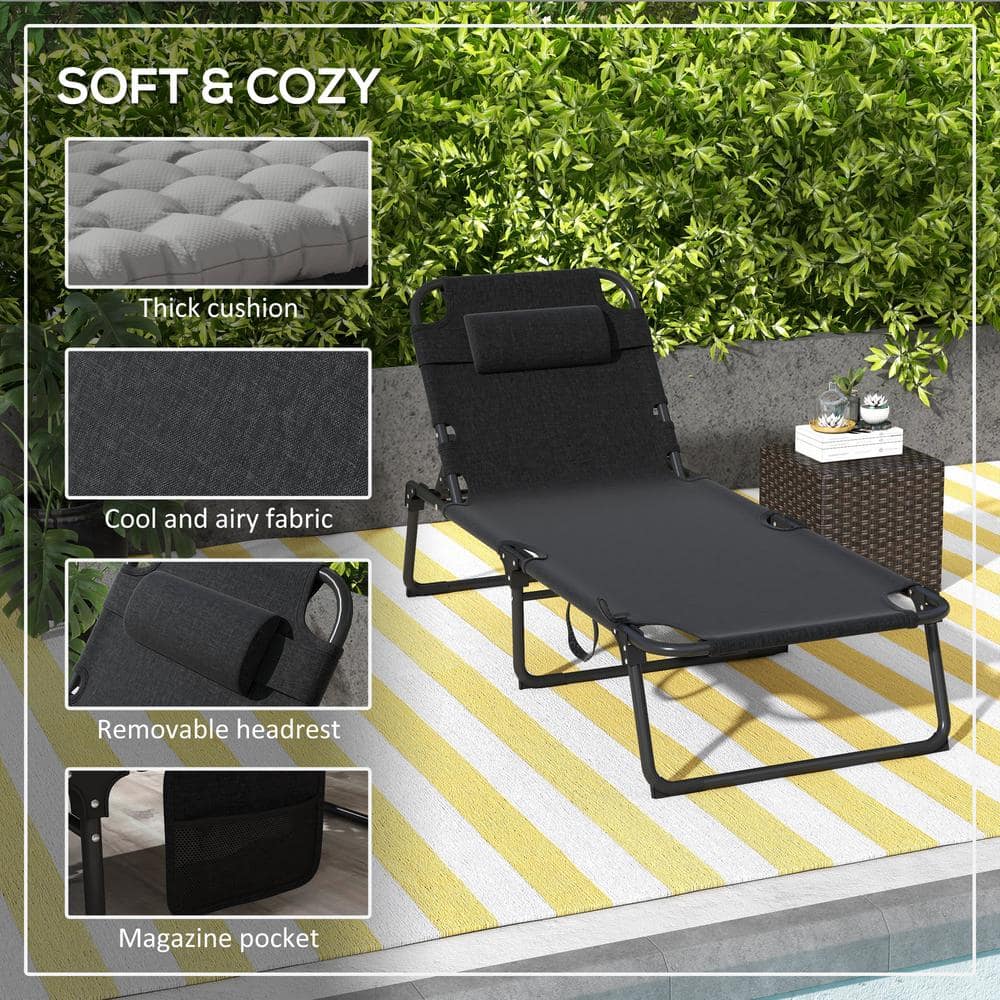 Gray Adjustable Folding Outdoor Chaise Lounge with Cushion