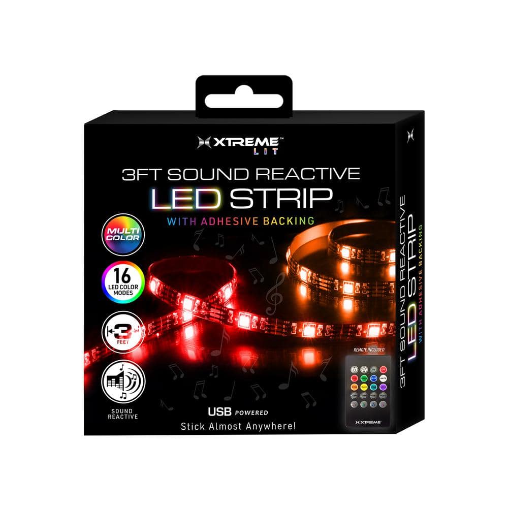 Xtreme Lit 3ft RGBW Sound Reactive Color-Changing LED Light Strip, Remote Control, Size: One size, Black
