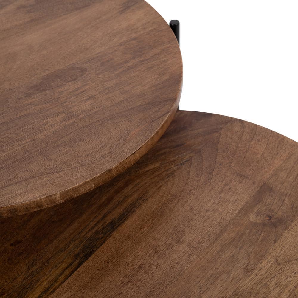 Ulani Natural Wood and Black Metal Round Nesting Tables