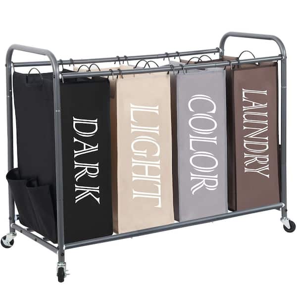 4 Section Multicolored Laundry Sorter, 180 L Laundry Hamper with Wheels and Removable Bags Clothes Divider Basket Sorter