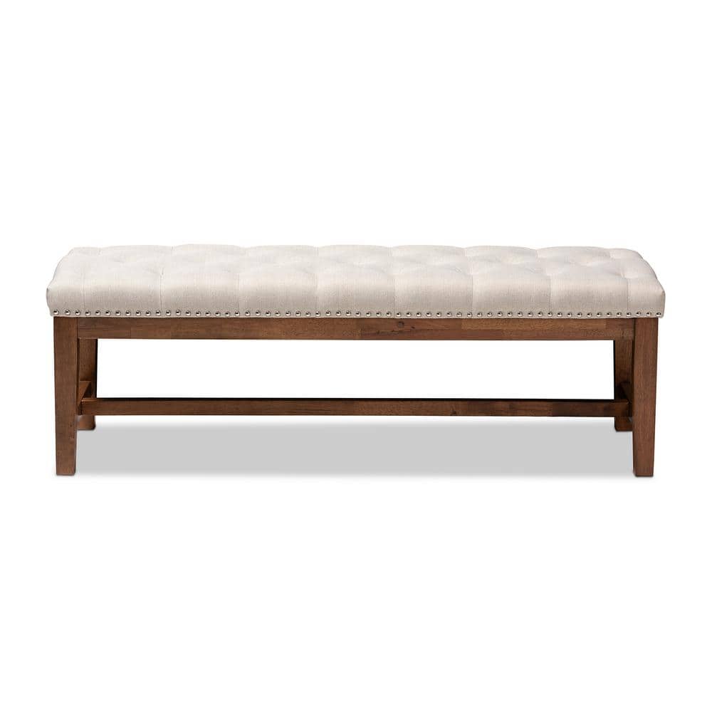 Ainsley 52" Light Beige Fabric Walnut Rubberwood Bench