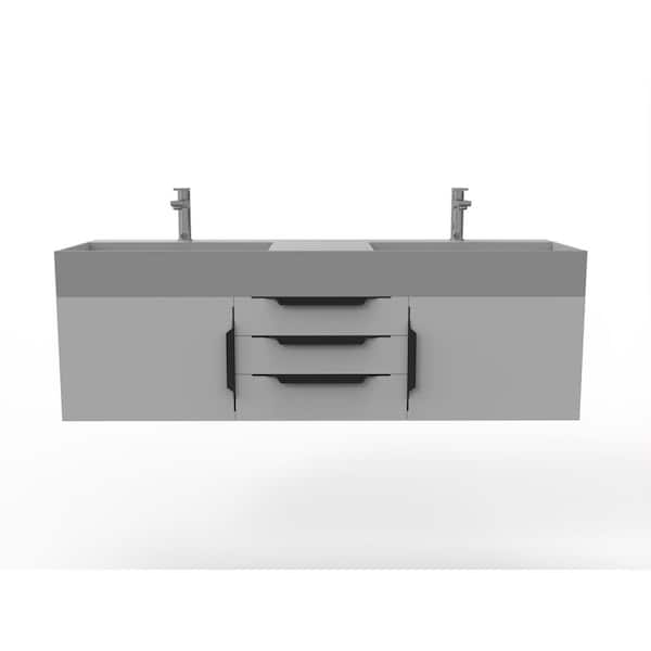 castellousa Maranon 60 in. W. x 19 in. D x 19.25 in. H Double Floating Bath Vanity in Matte Gray with Black Trim and Gray Top