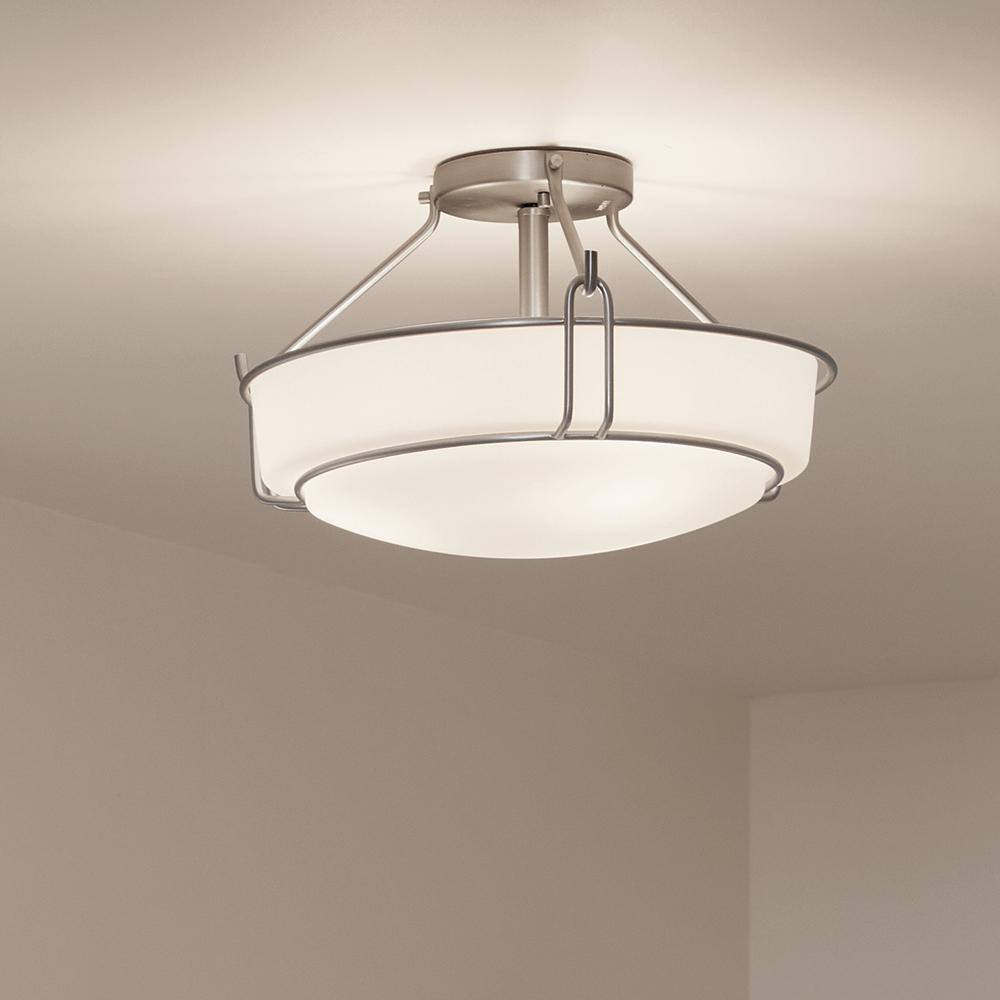 Elegant Brushed Nickel 3-Light Semi-Flush Ceiling Bowl in Black and White