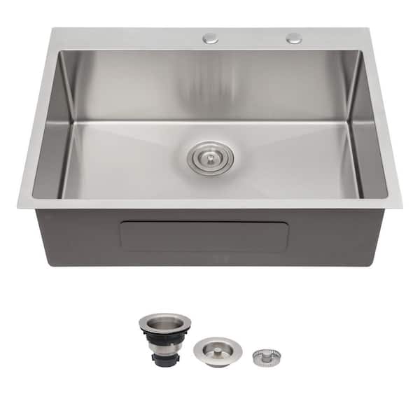 36 in. Drop-in Single Bowl 16-Gauge Brushed Nickel Stainless Steel Kitchen Sink with Drain