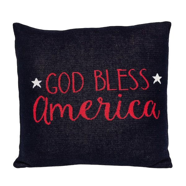 PARKLAND COLLECTION God Bless America 20 in. x 20 in. Transitional Navy Blue Throw Pillow