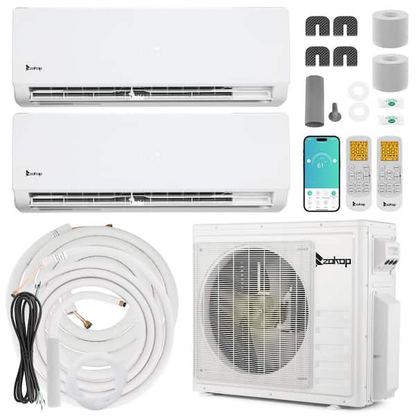 20 SEER2 28,000 BTU 2.25-Ton 2-Zone WiFi Ductless Mini Split Air Conditioner with Heat Pump 12K Plus 12K