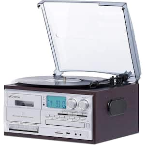 Cosmopolitan Bluetooth Turntable Record Player, CD/MP3/Cassette Player, AM/FM Radio, Built-In Stereo Speakers, Espresso