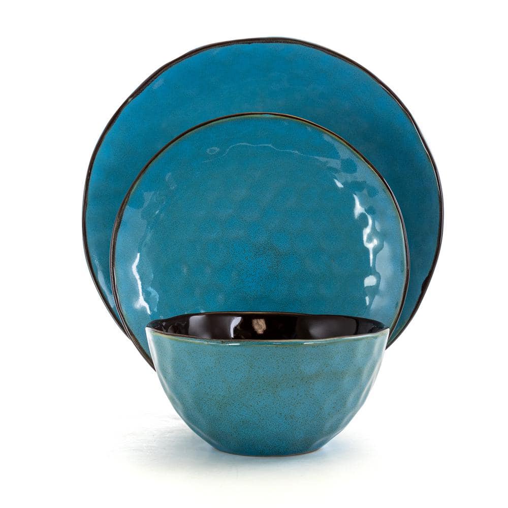Turquoise Glazed Ceramic Square Dinnerware Set, Service for 4