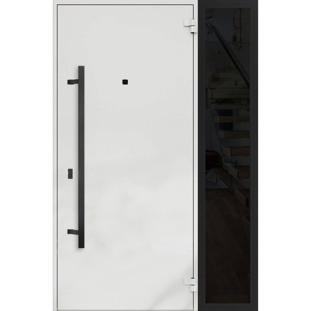 Modern Black Enamel Steel Front Door with Side Window