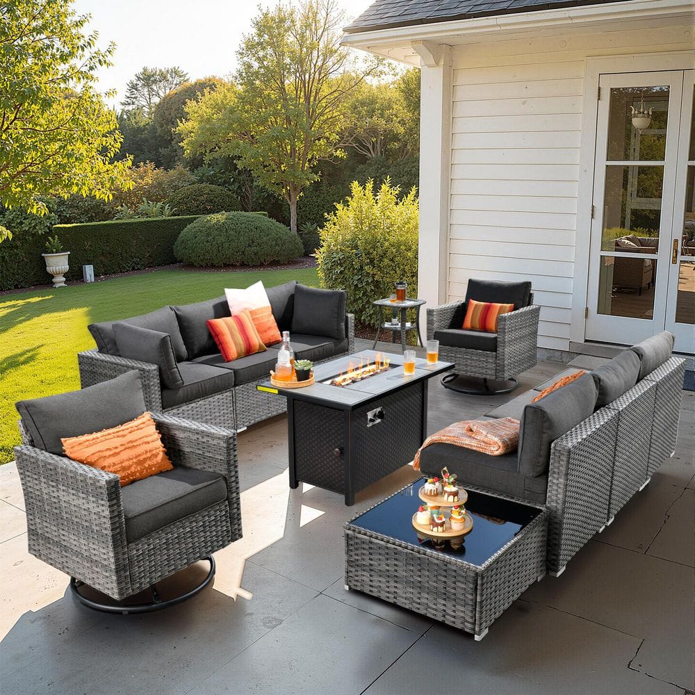 HOOOWOOO Messi Gray 11-Piece Wicker Outdoor Patio
