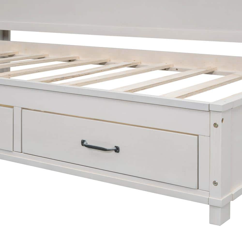 White Pine Wood Twin Daybed with Storage Drawers and Shelves