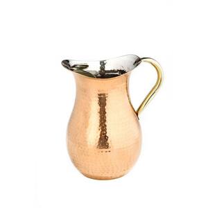 2.25 Qt. Decor Copper Hammered Stainless Steel Water Pitcher with Brass Ice Guard and Handle
