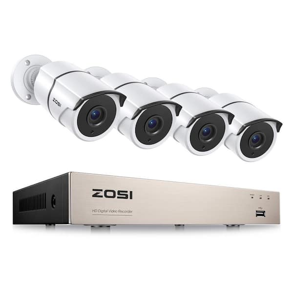 8-Channel H.265 Plus 3K-Lite DVR Home Security Camera System with 4 Wired 1080P FHD Outdoor Audio Bullet Cameras White