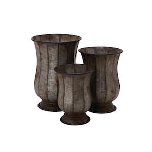 Farmhouse 18 in., 22 in. and 27 in. Gray Iron Distressed Pedestal Planters (Set of 3)