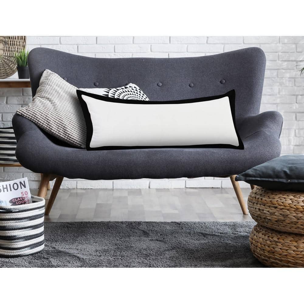 Elegant Empire Bordered Lumbar Pillow, White & Black, 14" x 36"