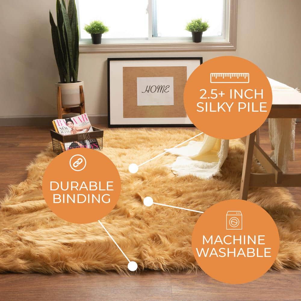 Serene Light Brown Faux Sheepskin Shag Rug 4' x 6'