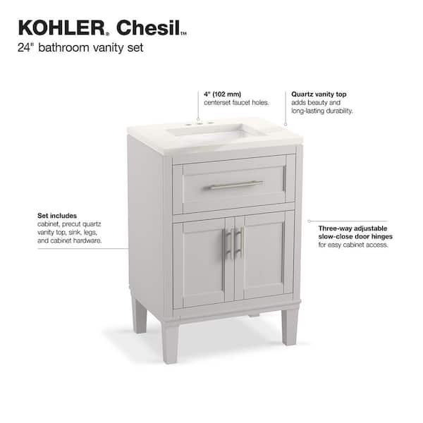 KOHLER Chesil 24in. Single Sink Freestanding Atmos Grey Bath Vanity with Bianco Bella Quartz Top Assembled
