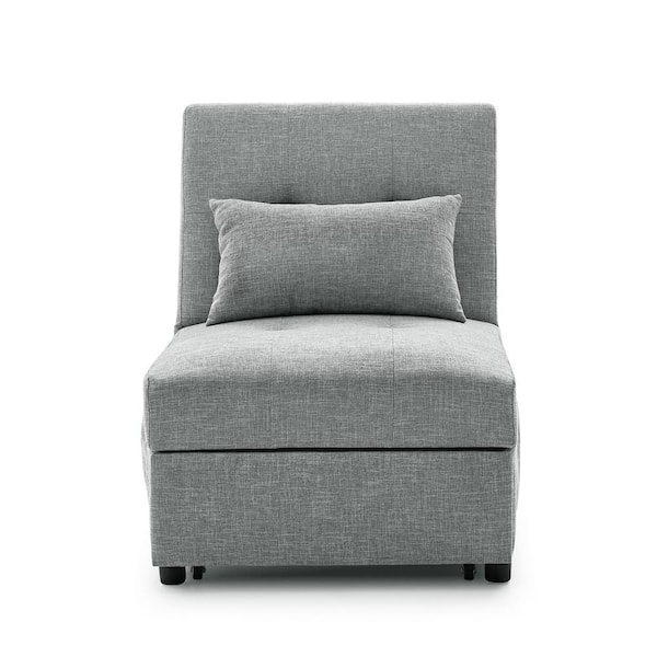 Grey Polyester Ottoman Chaise Lounge for Small Space with Pillow