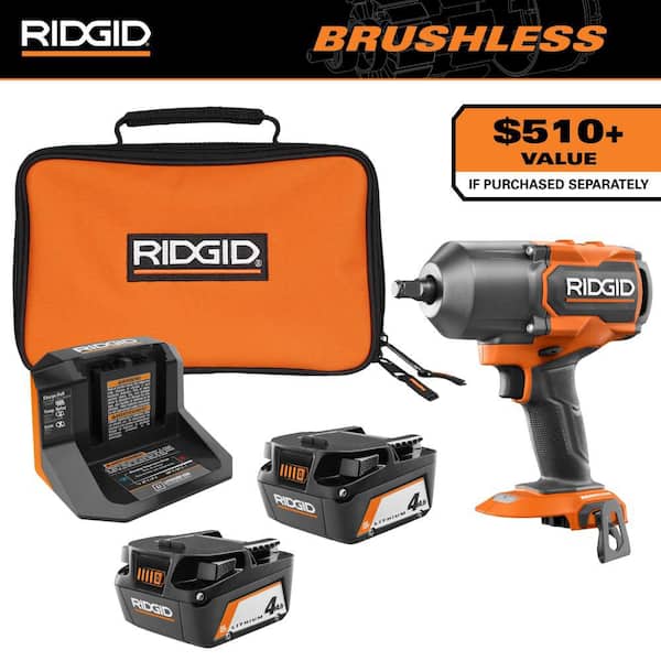 18V Brushless Cordless 4-Mode 1/2" High-Torque Impact Wrench with 18V (2) 4.0 Ah Batteries and Charger Kit
