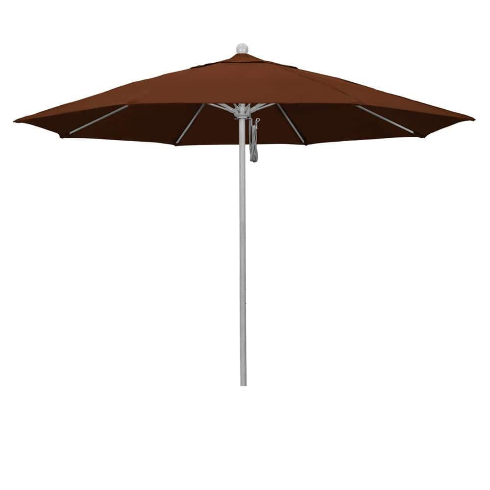 11 ft. Grey Woodgrain Aluminum Market Patio Umbrella with Fiberglass Ribs Pulley Lift in Brick Pacifica price history on PriceWatchPro