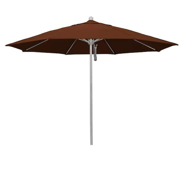 11 ft. Grey Woodgrain Aluminum Market Patio Umbrella with Fiberglass Ribs Pulley Lift in Brick Pacifica