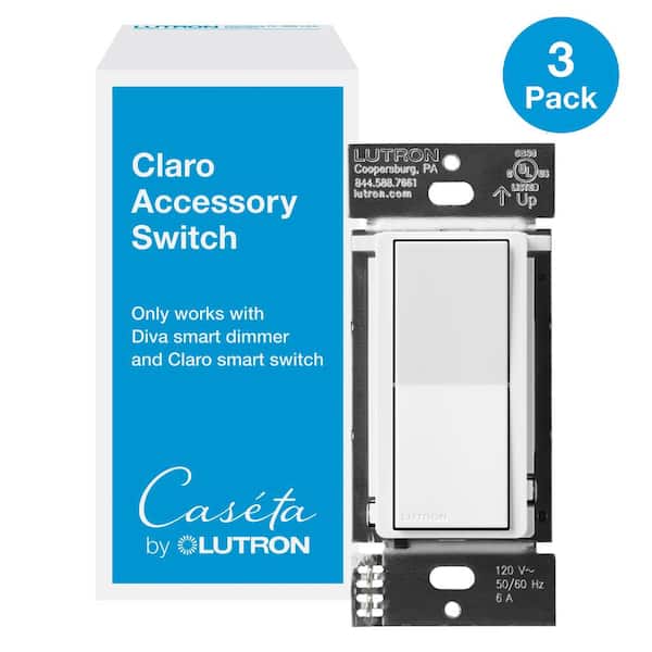 Lutron Claro Smart Accessory Switch, only for use with Diva Smart Dimmer/Claro Smart Switch, White (DVRF-AS-WH-3) (3-Pack)