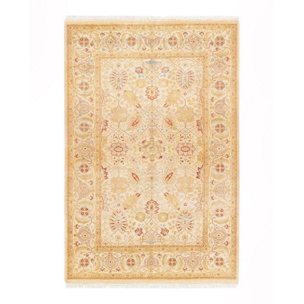 Mogul Traditional Ivory 4 ft. 2 in. x 6 ft. 2 in. Oriental Area Rug