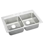 Lustertone Drop-In Stainless Steel 33 in. 3-Hole Double Bowl ADA Compliant Kitchen Sink with 6.5 in. Bowls