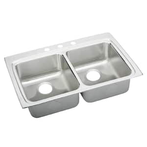 Lustertone 33in. Drop-in 2 Bowl 18 Gauge  Stainless Steel Sink Only and No Accessories