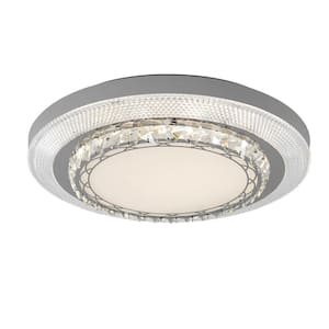 19.68 in. White Modern Round Crystal Flush Mount Ceiling Light with Acrylic and Selectable Integrated LED Light Included