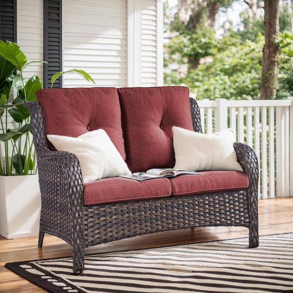 2-Seat Wicker Outdoor Loveseat Sofa Patio with Cushion Guard Cushions Brown/Red price history on PriceWatchPro