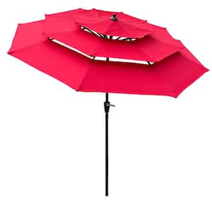 9 ft. Octagon Steel Market Tilt Patio Umbrella in Red 3-Tiers Vent for Garden Backyard Outside Deck Swimming Pool