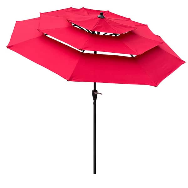 GAWEZA 9 ft. Octagon Steel Market Tilt Patio Umbrella in Red 3-Tiers Vent for Garden Backyard Outside Deck Swimming Pool
