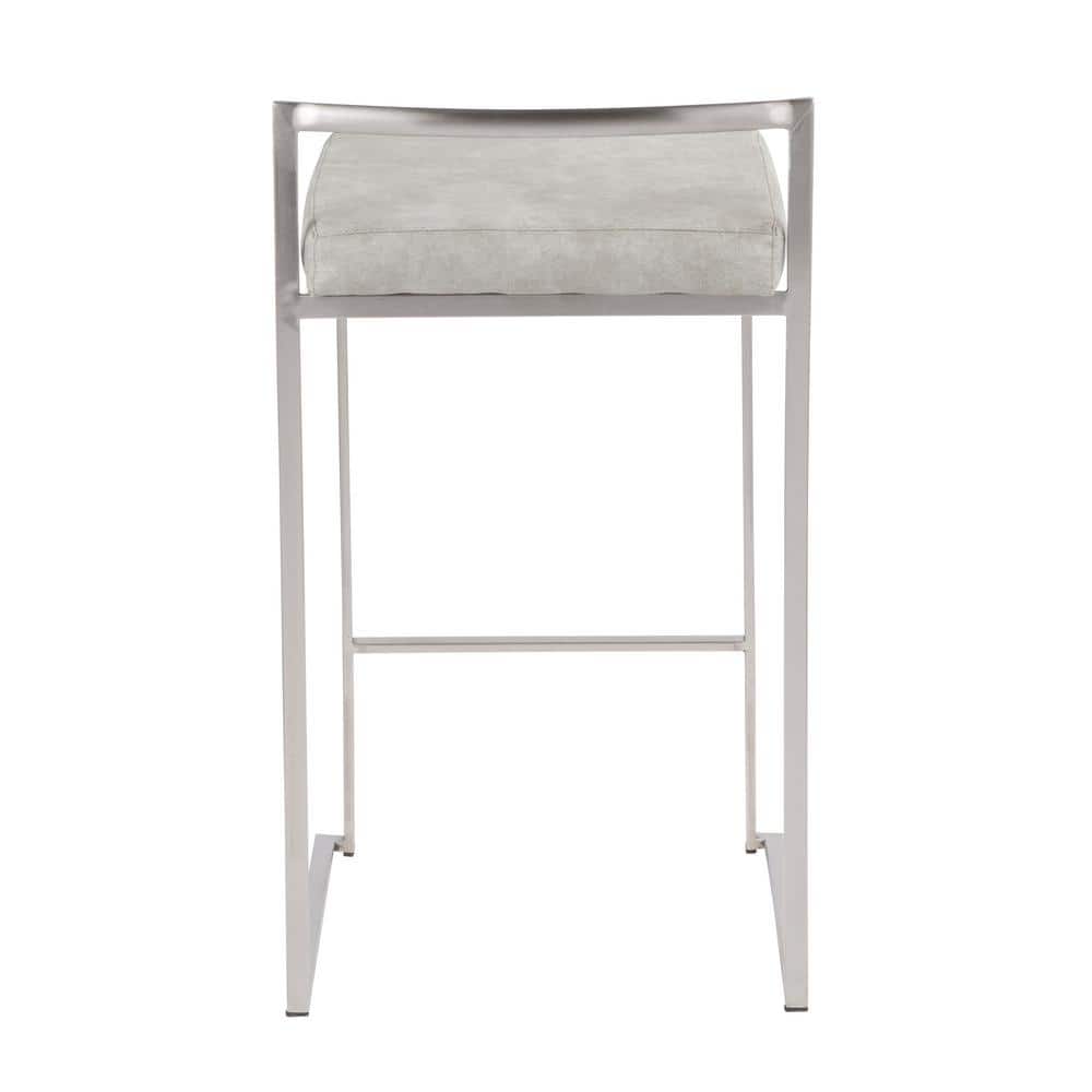Set of 2 Light Gray Metal Counter Stools with Cushions