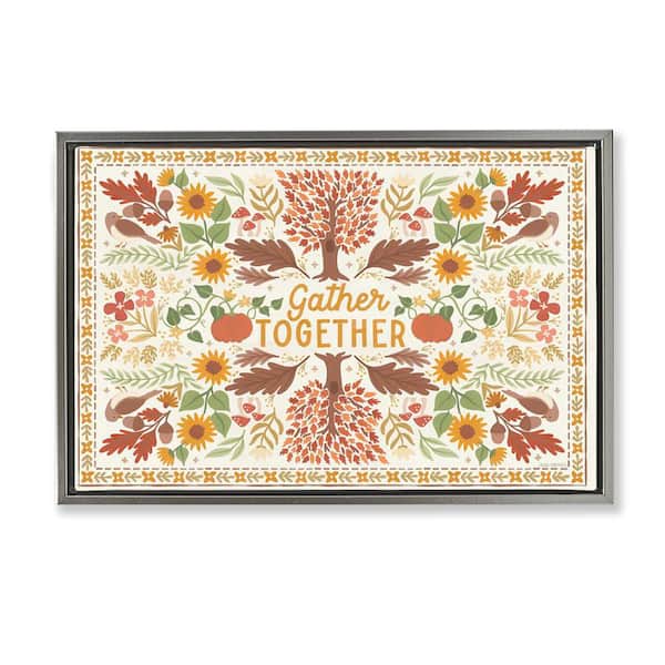 Stupell Industries Gather Together Pattern by Laura Marshall Gray Floater Frame Graphic Nature Art Print 17 in. x 25 in.