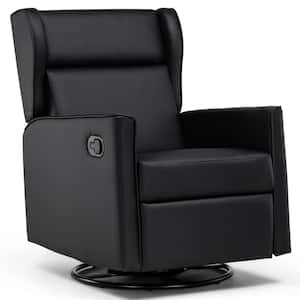 Oversize Manually Recline Backrest Recliner Chair with Expandable Footrest PU Lether Swivel Rocker Recliner Chair,Black