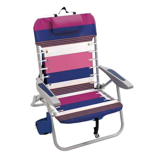 Rio Beach Striped Aluminum 4-Position Lace Up Folding Beach Chair